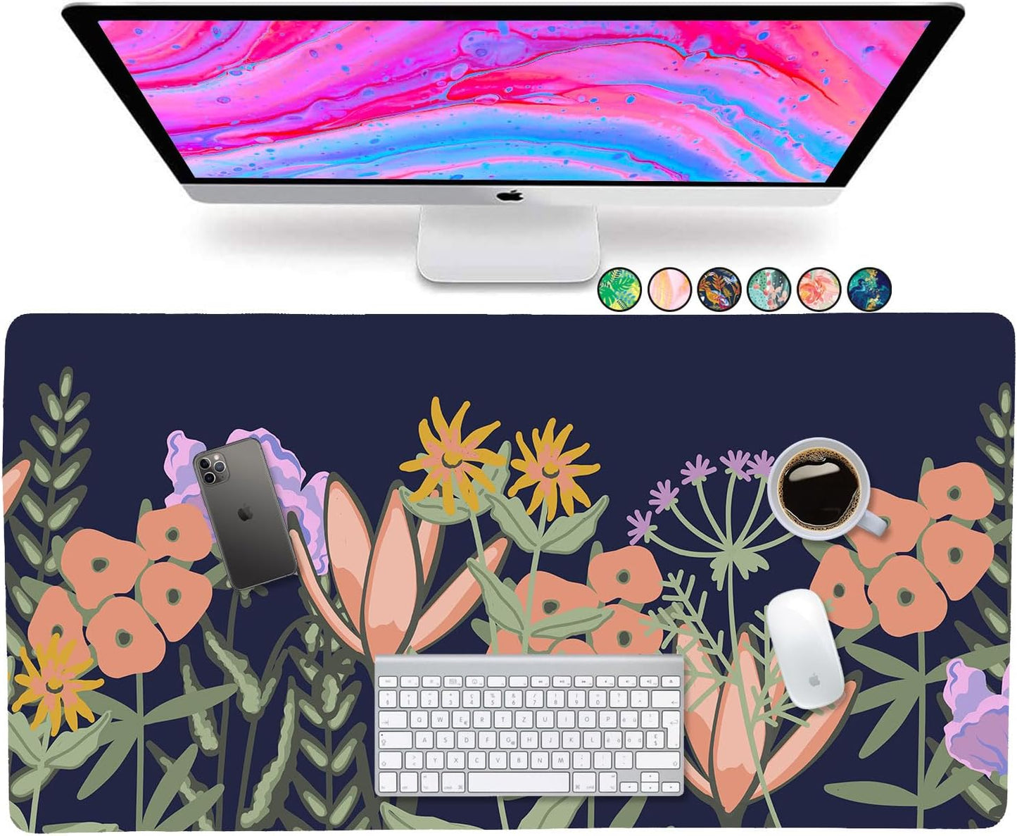 Desk Mat Large Desk Pad Large Mouse Pad Cute Desk Accessories Cute Pink Home Office Essentials XL Desk Mat Desk Pad for Keyboard Mouse on Top of Desks Computer Flowers Floral