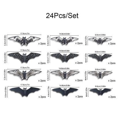 Bougerv 3D Bat Design LED Decorations 12Pcs/24Pcs Set Spooky Ornaments for Home Party Festival Halloween Easy Install Wall Stickers Smooth Application - Decorative（Non-Remote）