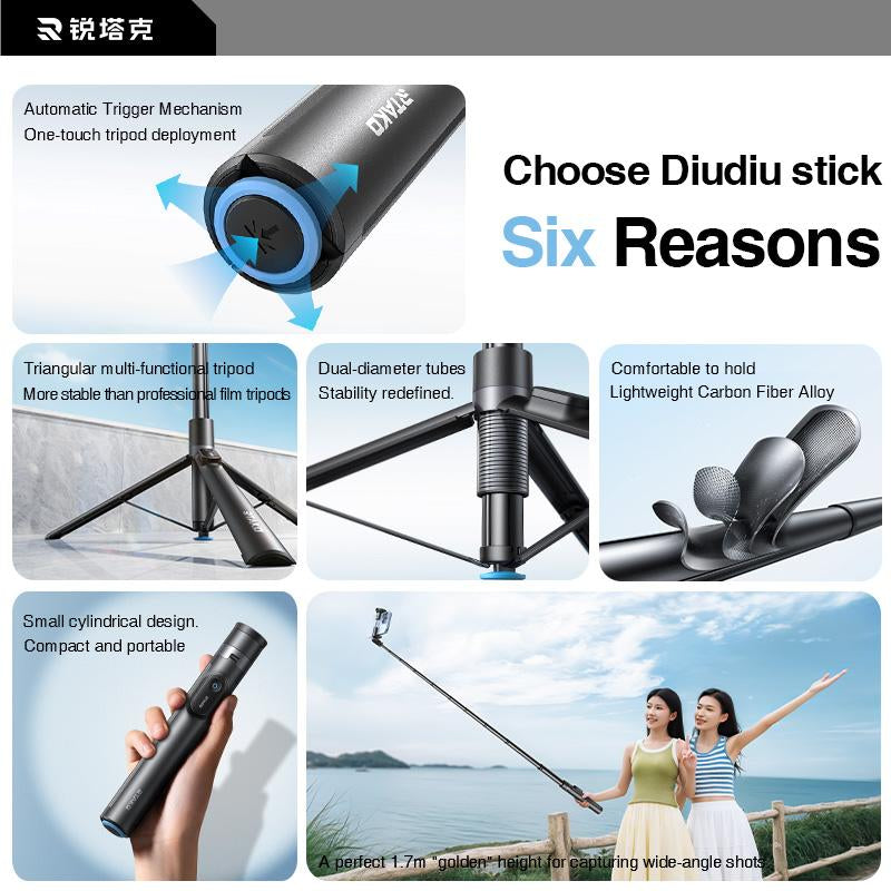 60"Portable Selfie Tripod with Remote,One Click Open, Wireless Remote Included.For Cellphone.